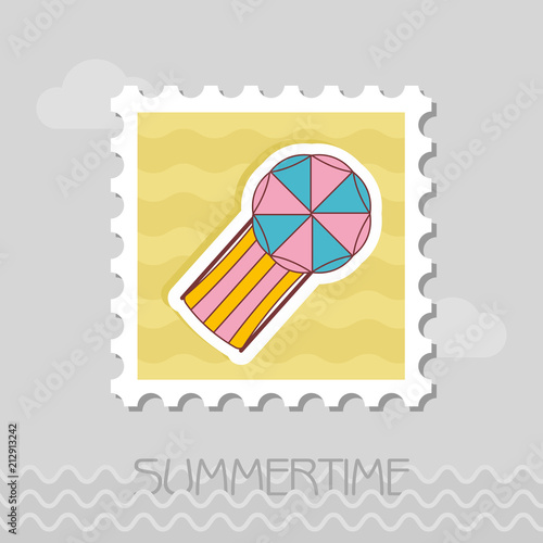 Beach chaise lounge with umbrella stamp. Vacation
