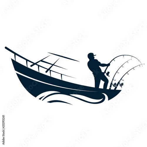 Fotografija Fisherman in boat with fishing rods