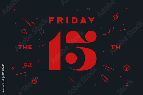 Friday the 13th. Banner and poster with text Friday the 13th. Hand drawn design in red and black color. Horror typography for party holiday 13th, Friday. Banner, poster, flyer. Vector Illustration