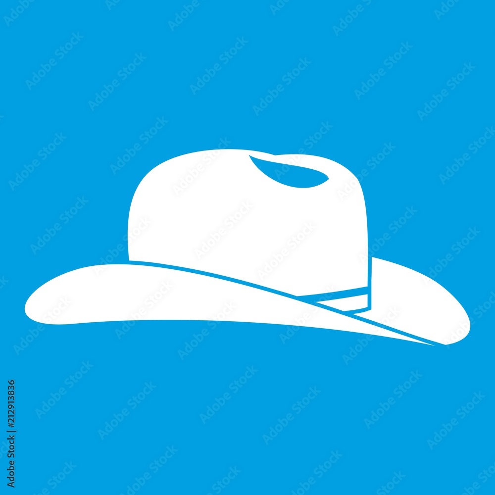 Cowboy hat icon white isolated on blue background vector illustration