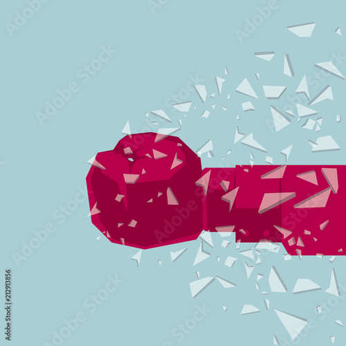 The fist crushed the glass, the idea of violence.The background is blue.