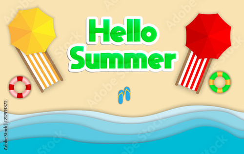 Hello Summer Paper Art Vector illustration