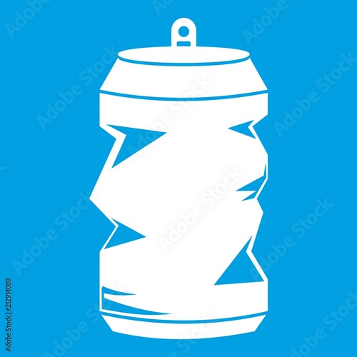 Crumpled aluminum cans icon white isolated on blue background vector illustration