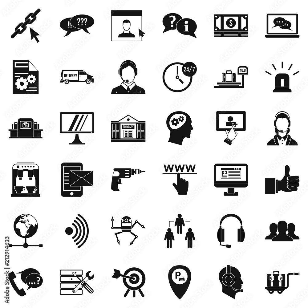 Call service icons set. Simple style of 36 call service vector icons for web isolated on white background Call service icons set. Simple style of 36 call service vector icons for web isolated on white background