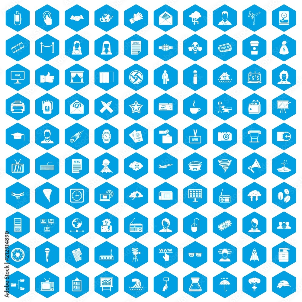 100 journalist icons set in blue hexagon isolated vector illustration 100 journalist icons set in blue hexagon isolated vector illustration