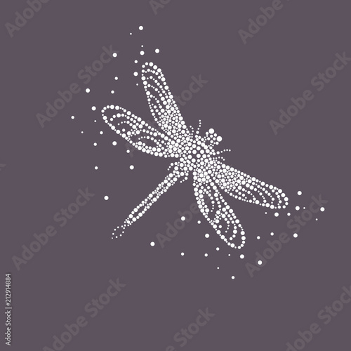 Abstract Dragonfly on black a black background. Bubbles design. Beauty.