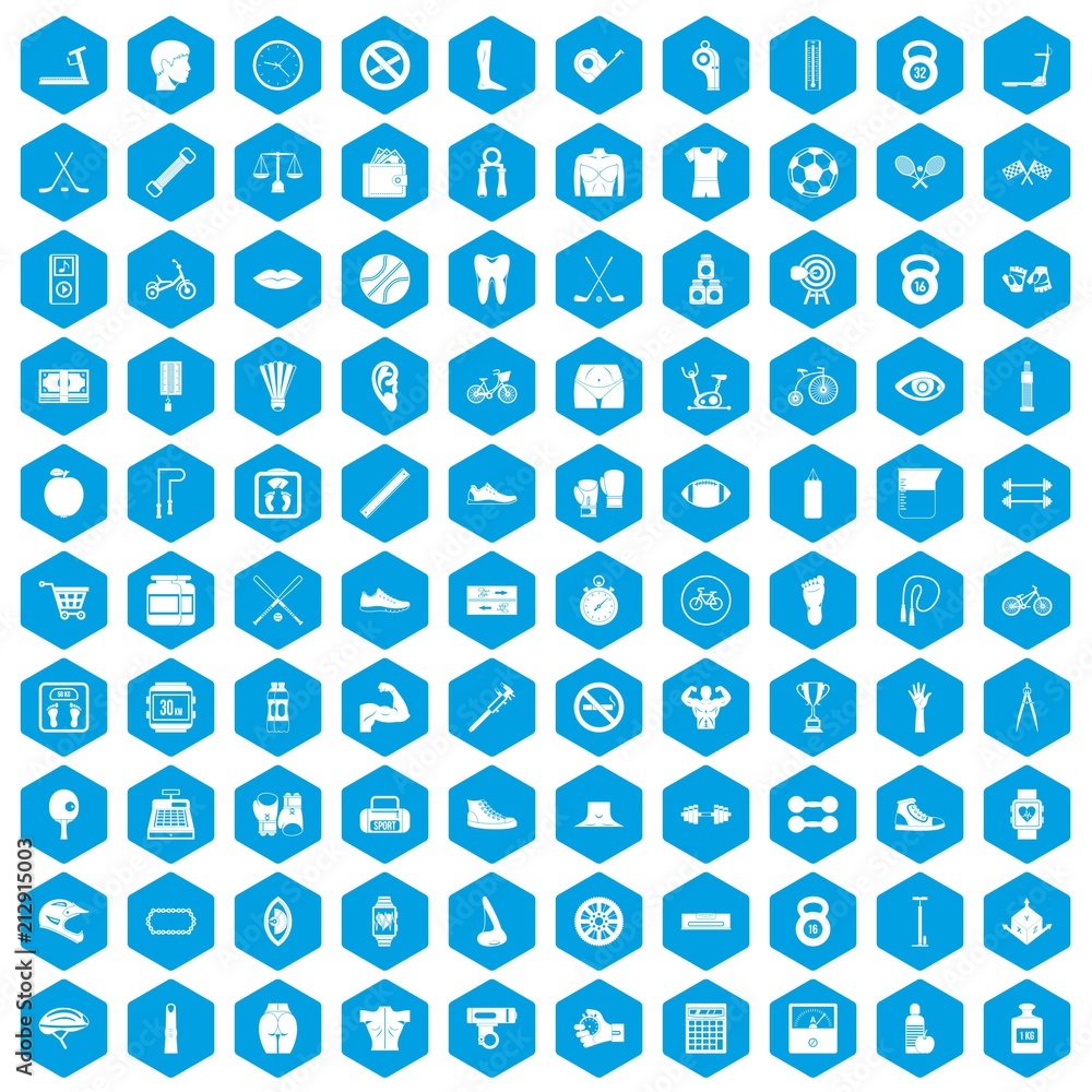 100 kettlebell icons set in blue hexagon isolated vector illustration 100 kettlebell icons set in blue hexagon isolated vector illustration