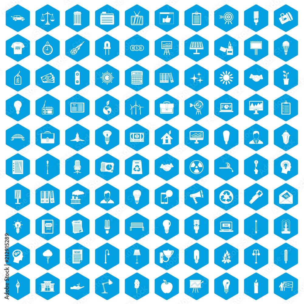 100 lamp icons set in blue hexagon isolated vector illustration 100 lamp icons set in blue hexagon isolated vector illustration