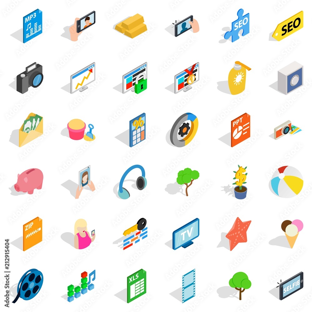 Seo icons set. Isometric style of 36 seo vector icons for web isolated on white background Seo icons set. Isometric style of 36 seo vector icons for web isolated on white background