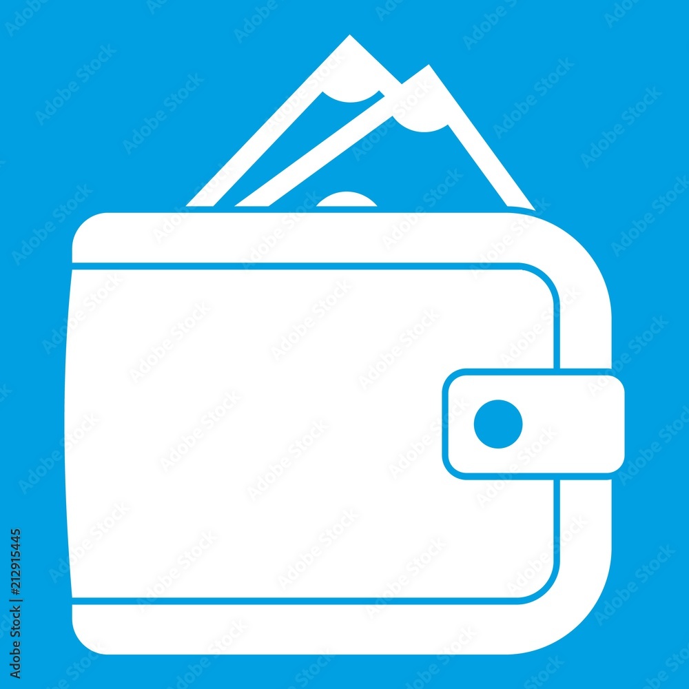 Purse with money icon white isolated on blue background vector illustration Purse with money icon white isolated on blue background vector illustration