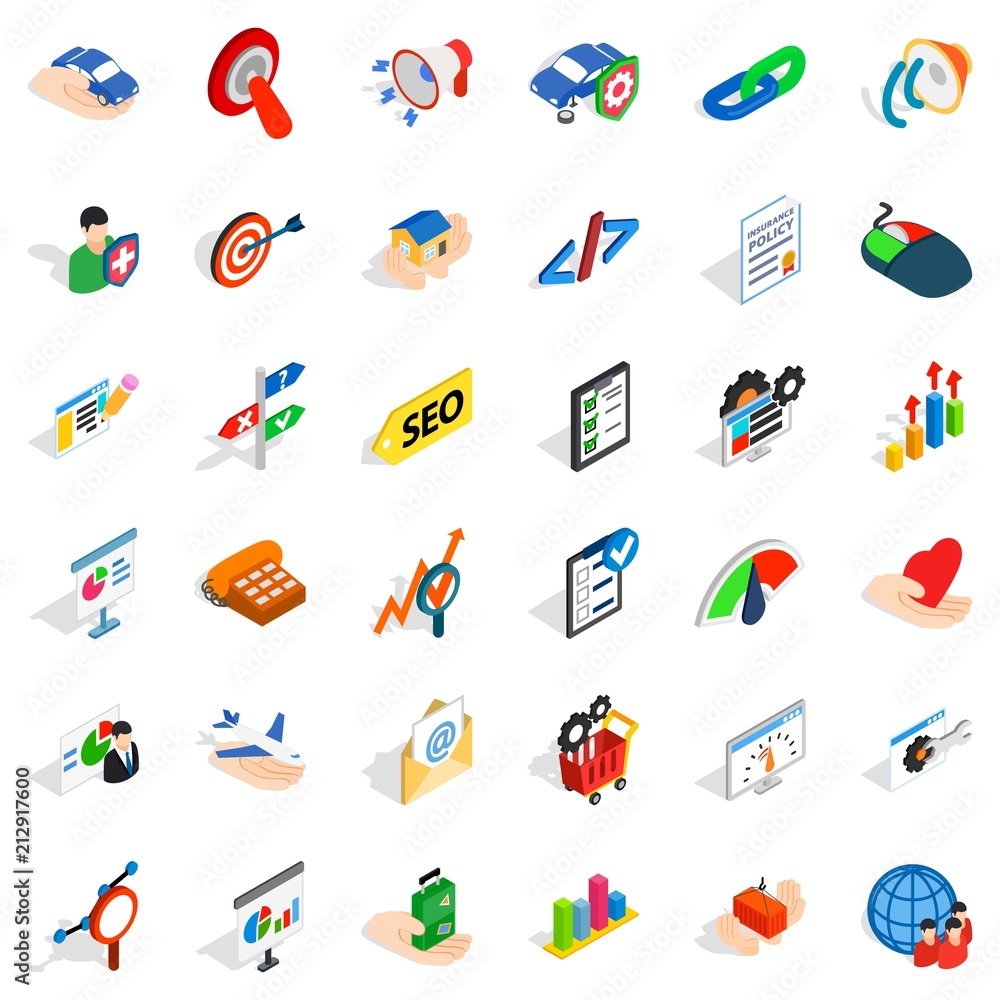 Career in company icons set. Isometric style of 36 career in company vector icons for web isolated on white background Career in company icons set. Isometric style of 36 career in company vector icons for web isolated on white background