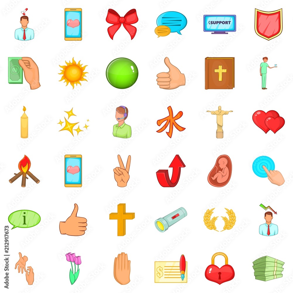 Helping icons set. Cartoon style of 36 helping vector icons for web isolated on white background Helping icons set. Cartoon style of 36 helping vector icons for web isolated on white background