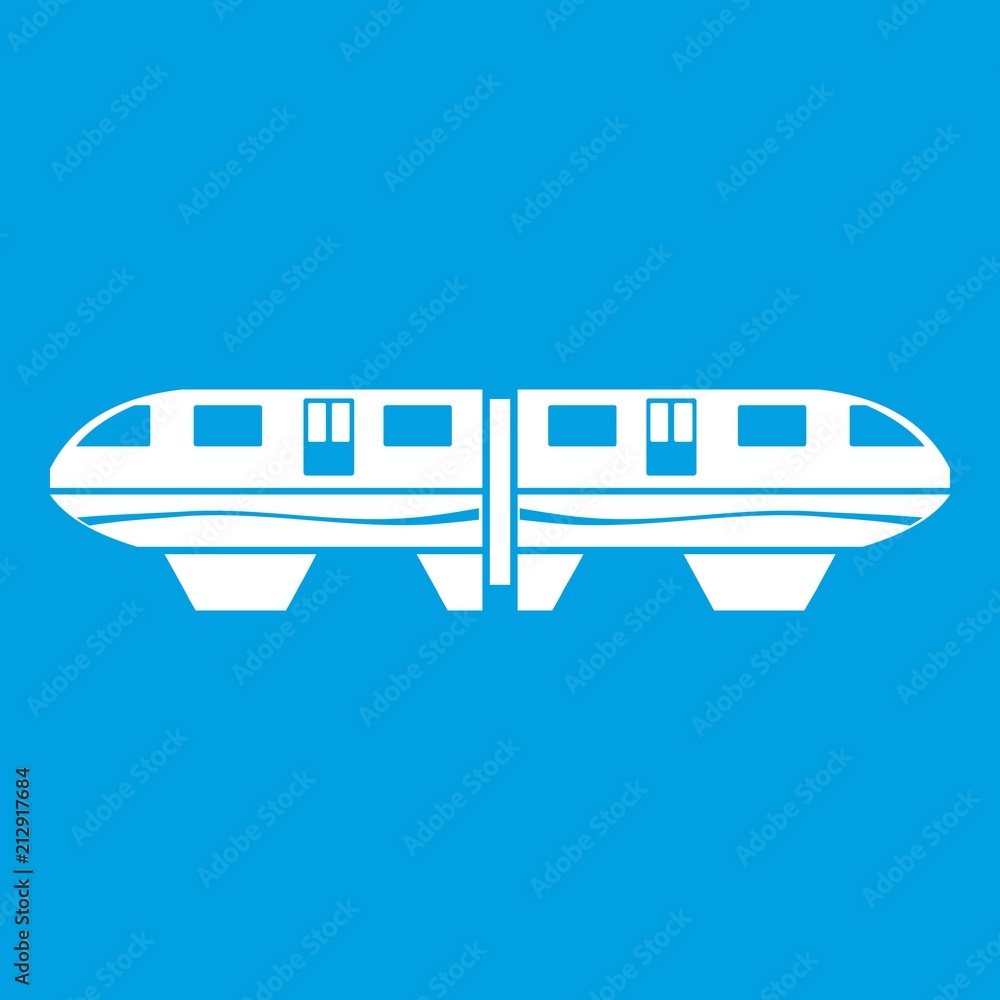 Monorail train icon white isolated on blue background vector illustration Monorail train icon white isolated on blue background vector illustration