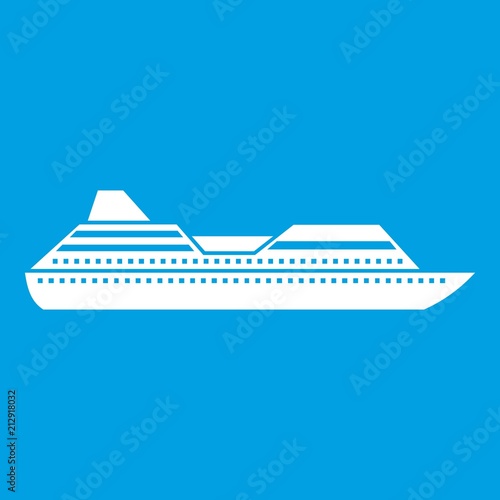 Cruise liner icon white isolated on blue background vector illustration
