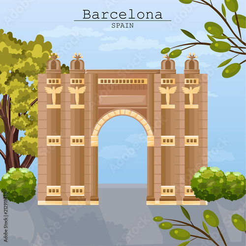 Barcelona city architecture card Vector. Famous attractions ladnmarks posters photo