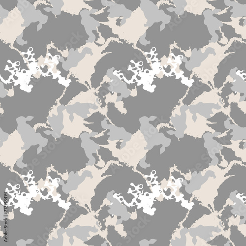 Military camouflage seamless pattern in different shades of grey and beige colors © Ko_Te