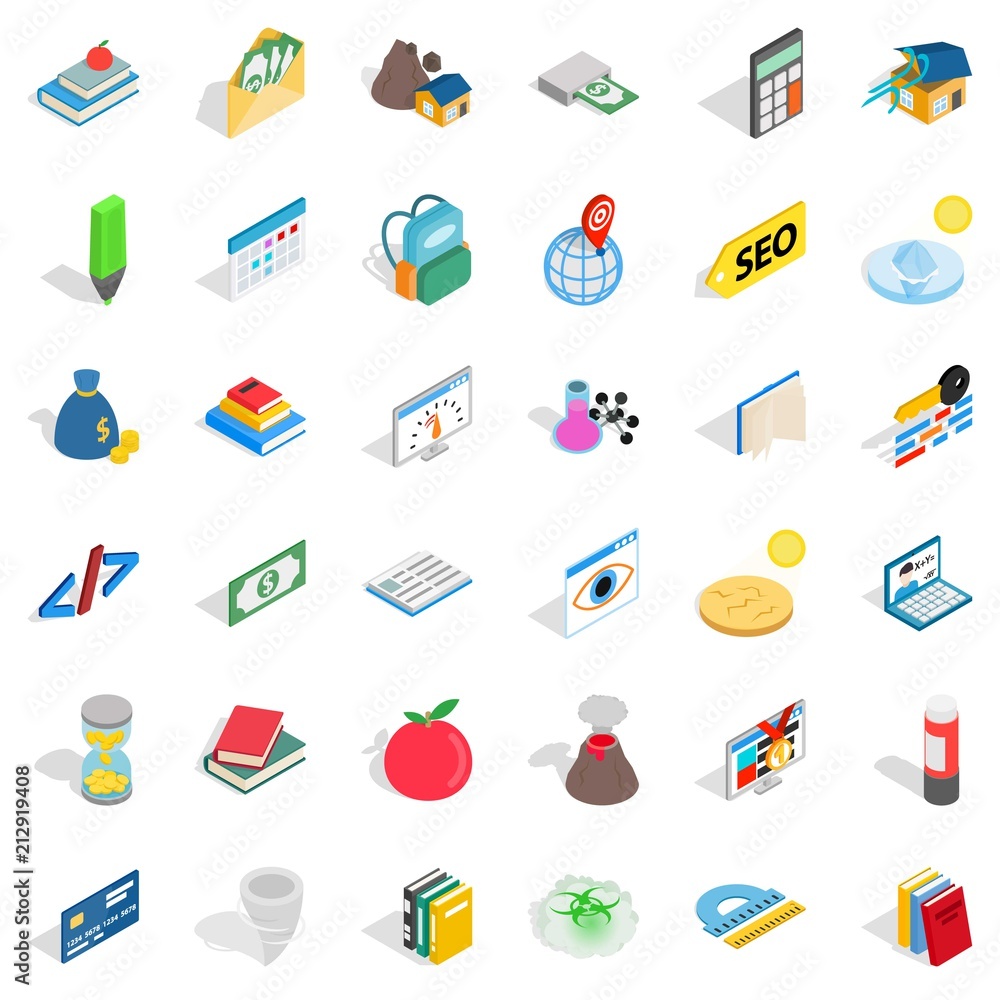 Chemistry icons set. Isometric style of 36 chemistry vector icons for web isolated on white background Chemistry icons set. Isometric style of 36 chemistry vector icons for web isolated on white background