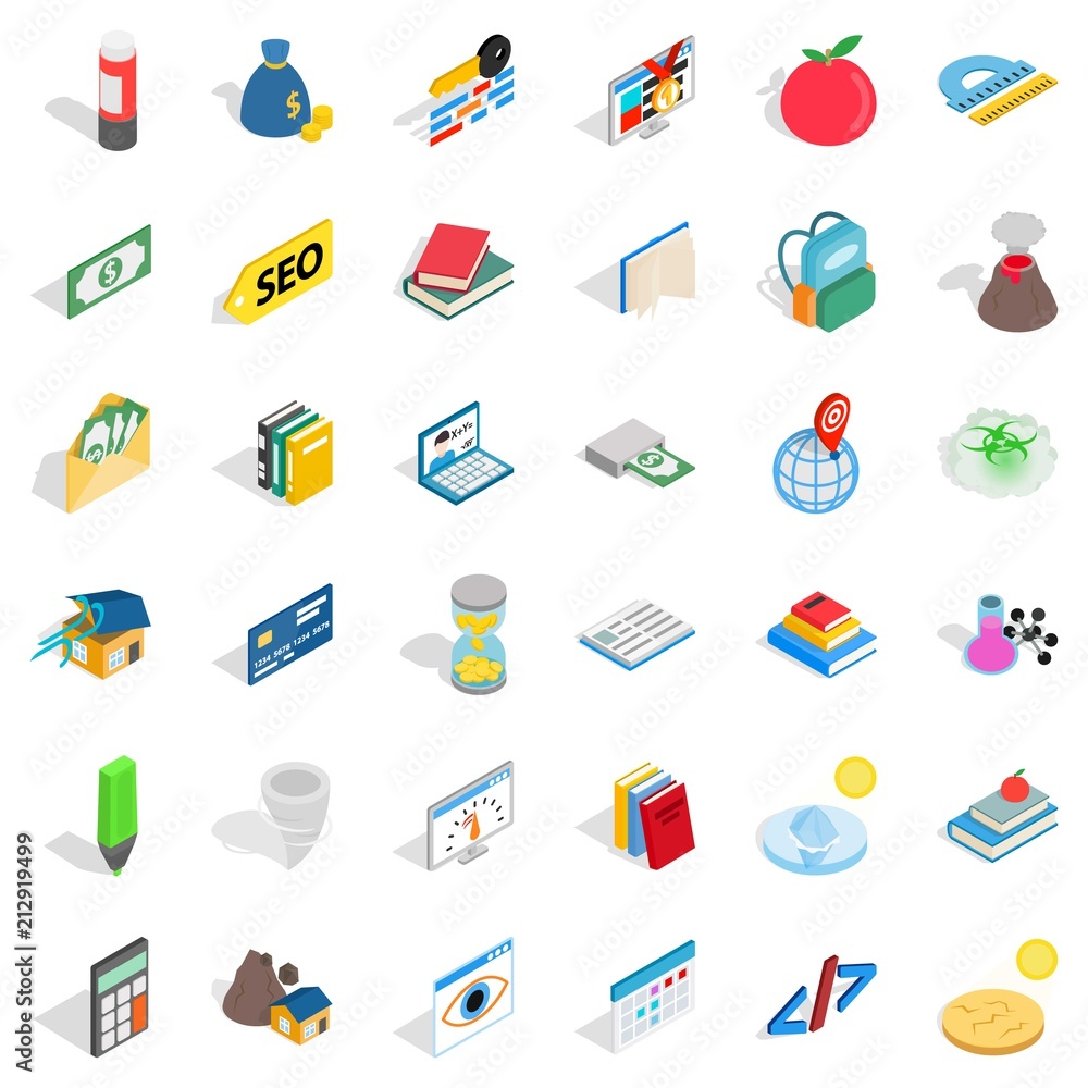 Chemistry in school icons set. Isometric style of 36 chemistry in school vector icons for web isolated on white background