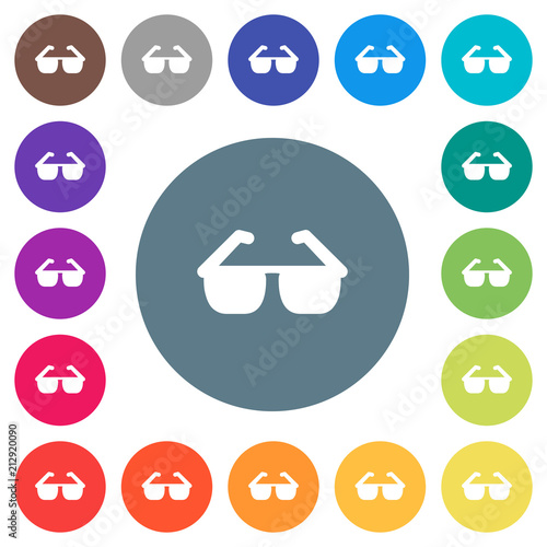 Sunglasses flat white icons on round color backgrounds