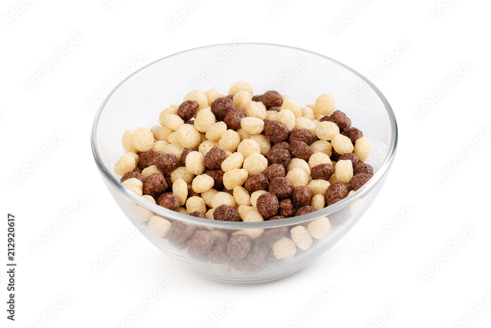 Cereal balls for breakfast in a bowl isolated on white background Cereal balls for breakfast in a bowl isolated on white background