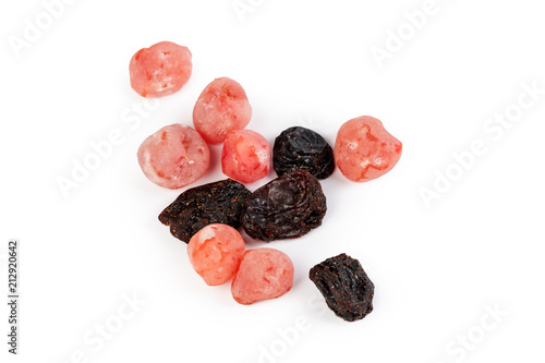 Mixture of candied fruits and nuts isolated on white background