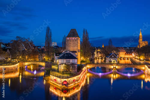 Tourist area "Petite France" in Strasbourg, France and covered bridges