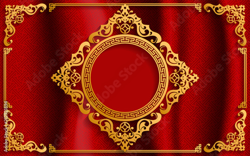 chinese oriental wedding Invitation card templates with beautiful patterned on paper color Background.