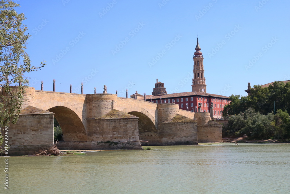 Stone Bridge over Ebro in Zaragoza. Aragon, Spain