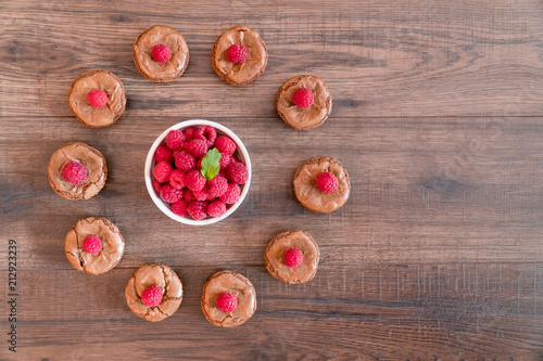 Delicious chocolate lava cakes with fresh raspberries and mint