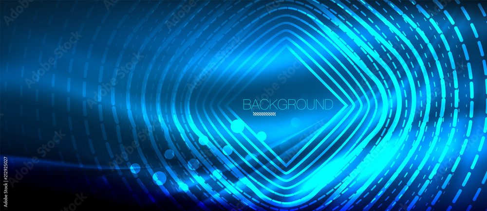 Neon glowing wave, magic energy and light motion background. Wallpaper template, hi-tech future concept Neon glowing wave, magic energy and light motion background. Wallpaper template, hi-tech future concept