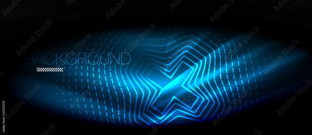 Fototapeta premium Neon glowing wave, magic energy and light motion background. Wallpaper template, hi-tech future concept