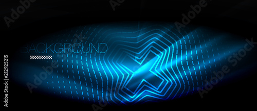 Neon glowing wave  magic energy and light motion background. Wallpaper template  hi-tech future concept
