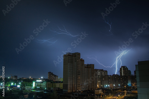 lightning over the city at night