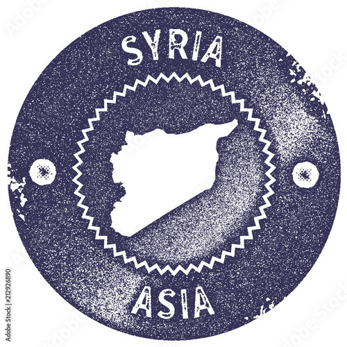 Syria map vintage stamp. Retro style handmade label, badge or element for travel souvenirs. Deep purple rubber stamp with country map silhouette. Vector illustration.