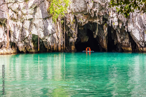 Entrance to the caves across the river. the island of Palawan. The underground river of the Philippines. photo