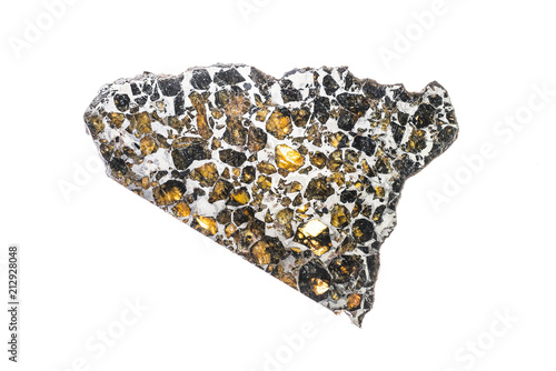 A slice of the pallasite meteorite with nice olivine crystals