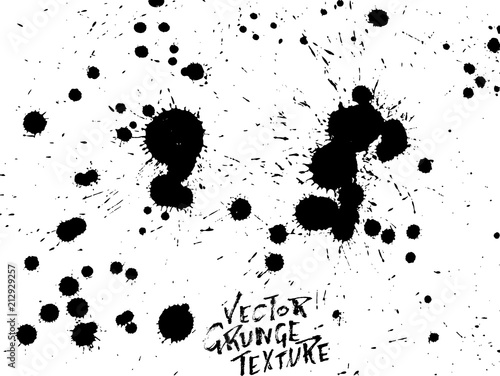 Handdrawn grunge texture. Abstract ink drops background. Black and white grunge illustration. Vector watercolor artwork pattern.