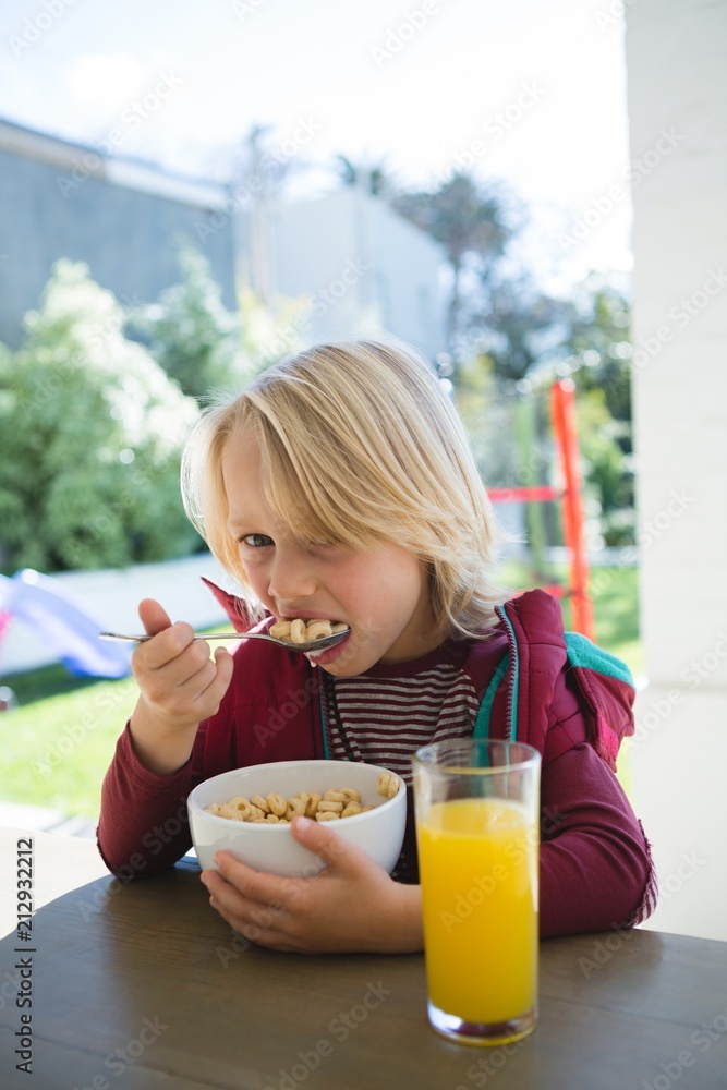 © Wavebreak Media - Boy having breakfast in porch