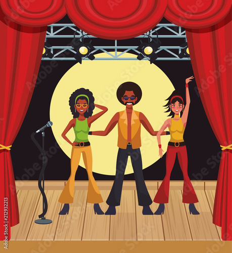 Disco womens singing and dancing at stage