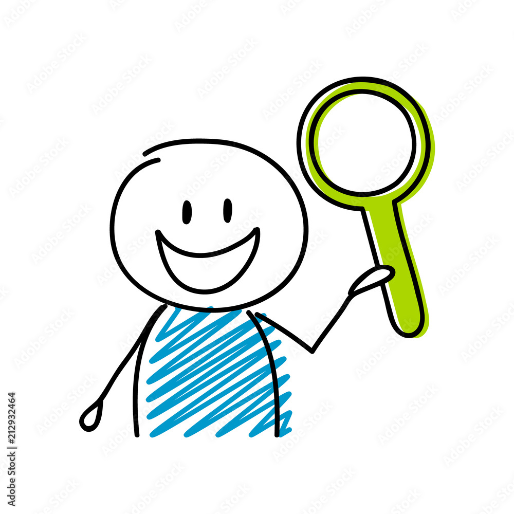 Magnifier icon with happy stickman. Vector. Magnifier icon with happy stickman. Vector.