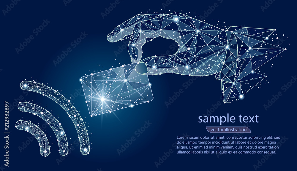 Obraz premium NFC technology. payments concept. NFC touch payment vector outline Icon. Vector abstract polygonal image mash line and point.