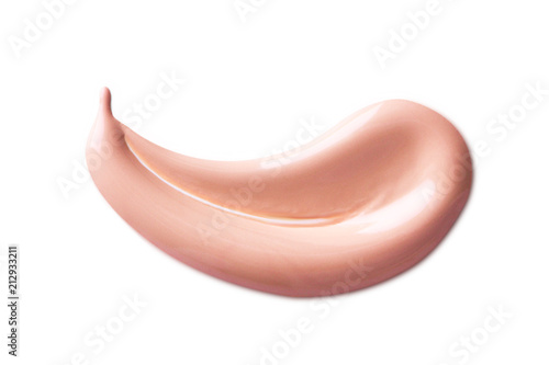 Cosmetic liquid foundation cream smudge smear strokes. Make up smear isolated on white background