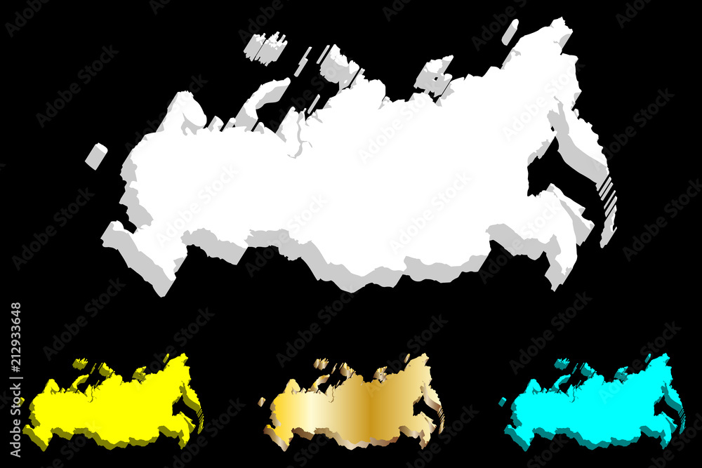 3D map of Russia (Russian Federation) - white, yellow, blue and gold - vector illustration