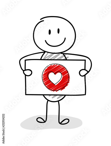 Funny stickman with heart - love (social media) icon. Vector.