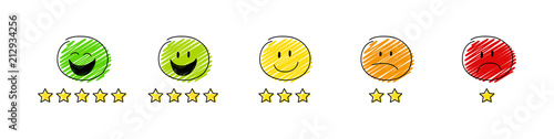 Funny star rating with cartoon stickman. Collection. Vector.