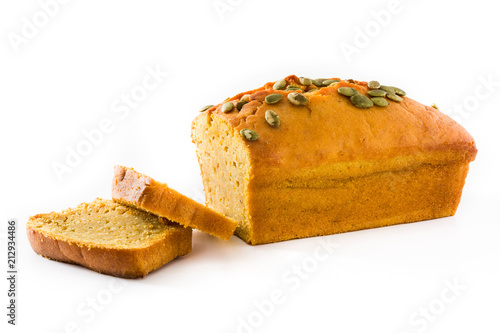 Homemade pumpkin bread isolated on white background photo