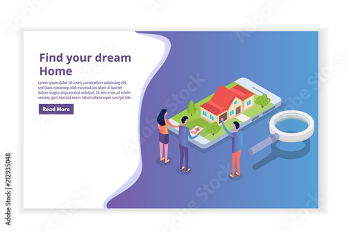Real estate House on a map search isometric concept. Vector illustration