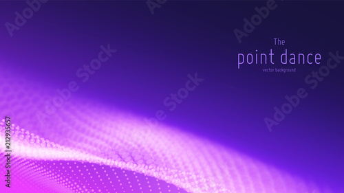 Vector abstract violet particle wave, points array, shallow depth of field. Futuristic illustration. Technology digital splash or explosion of data points. Point dance waveform. Cyber UI, HUD element.