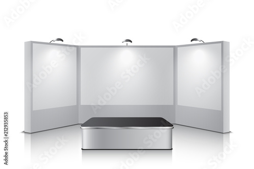 Exhibition panel and table design, expo stand, isolated on white