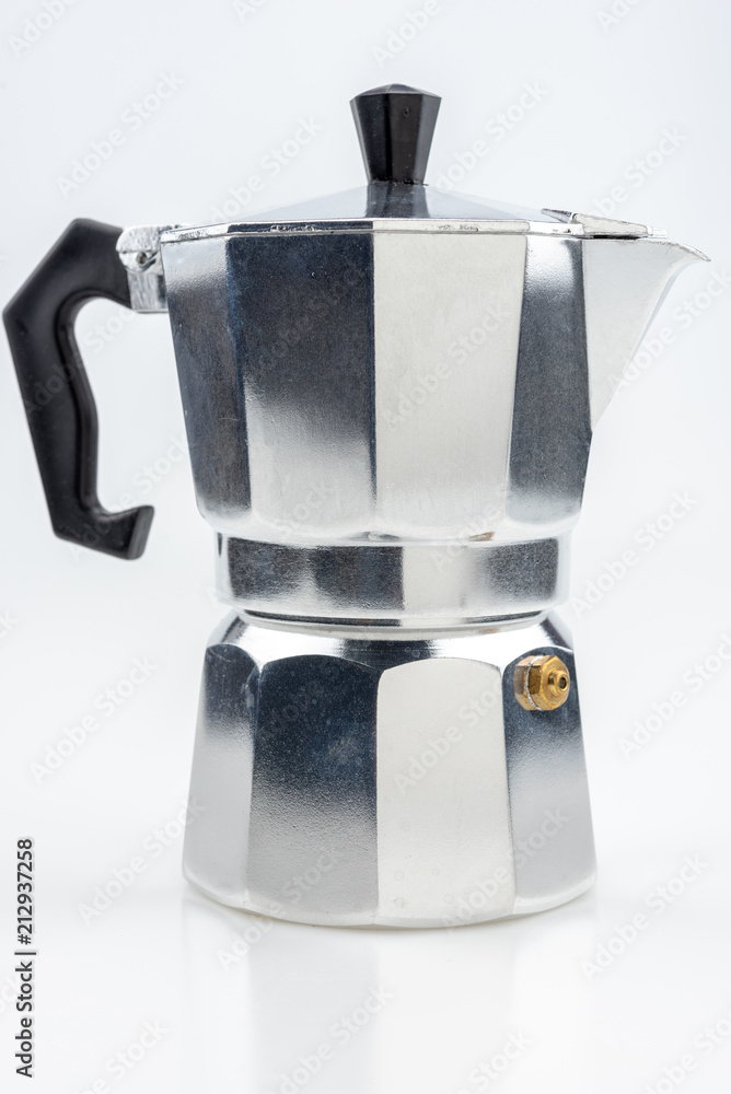 Mokapot coffee pot isolated on white background
